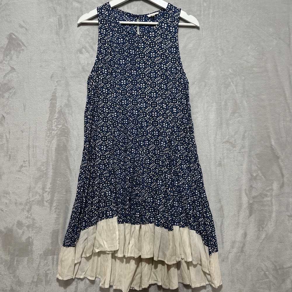 En Creme‎ Women's Dress Size Medium Trapeze Blue Sleeveless Printed